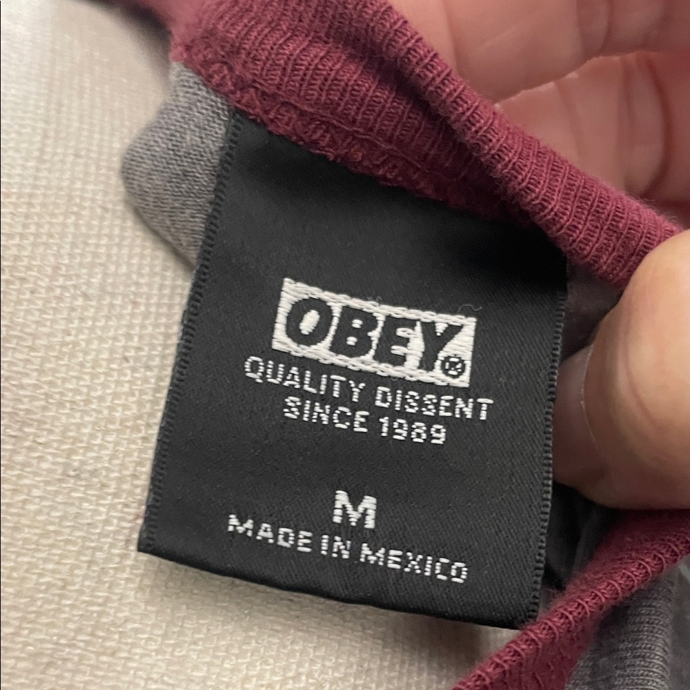 Obey Gray and Burgundy Raglan Shirt - Picture 2 of 3